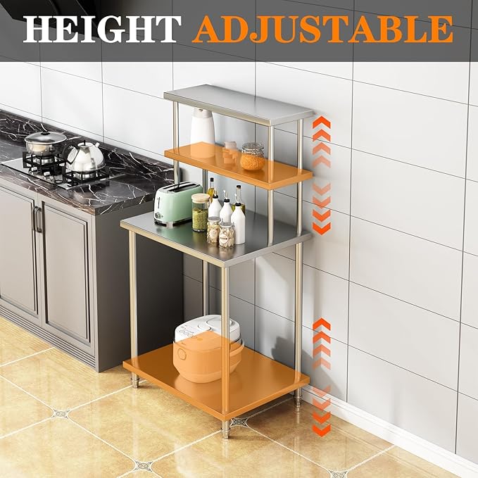 30x24 Double Utility Shelves Rack Deck Stainless Steel Prep Table Worktable Workstation with Undershelf Stainless Steel Tables for Kitchen Home Prep Work Table