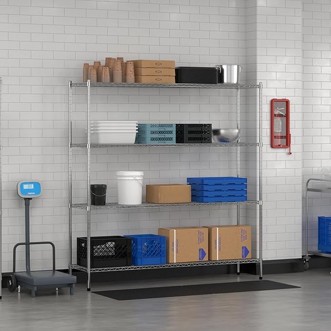 Commercial NSF Listed Chrome Stationary Wire Shelving Kit 18 x 72 x 74 with 4 Shelves Perfect for Warehouse Walk-in Refrigerator Freezer Grocery Store Restaurant Dishroom