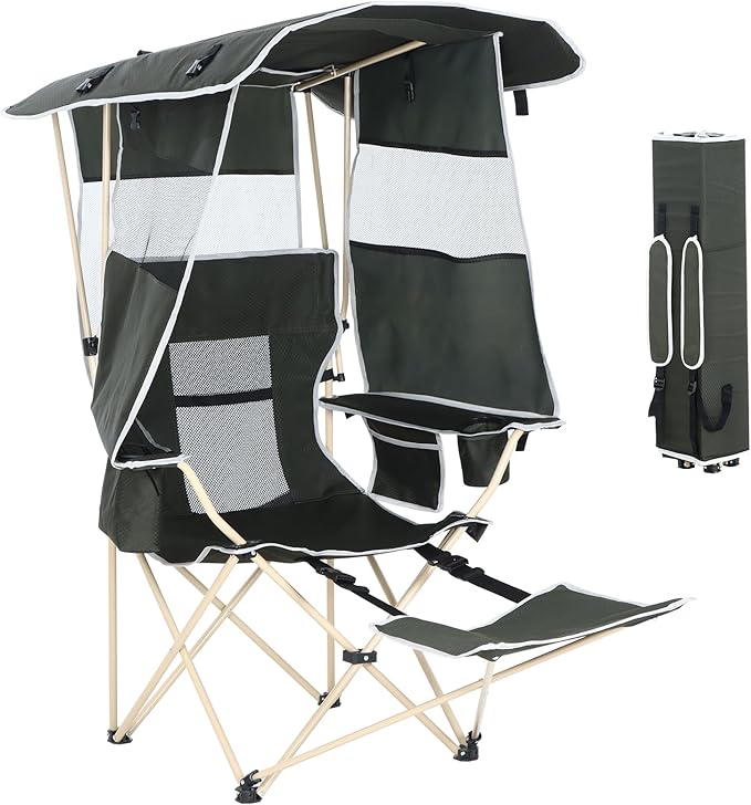 Camping Chair with Canopy Sports Chairs for Adults Canopy Chair with Removable Footrest Ice Fishing Chair with Cupholder Cooler Heavy Duty for Outdoor Activities(1 Pack)