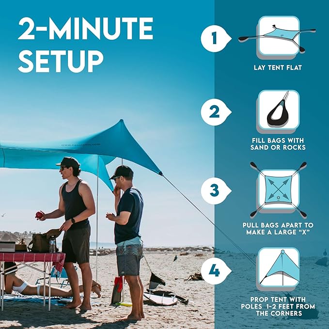 Neso Gigante Portable Beach Tent Sun Shelter - Lightweight Beach Shade Canopy - Easy Setup for Family Outings - Patented Reinforced Corners - UPF 50+ - 8ft Tall 11 x 11ft - Save The Whales