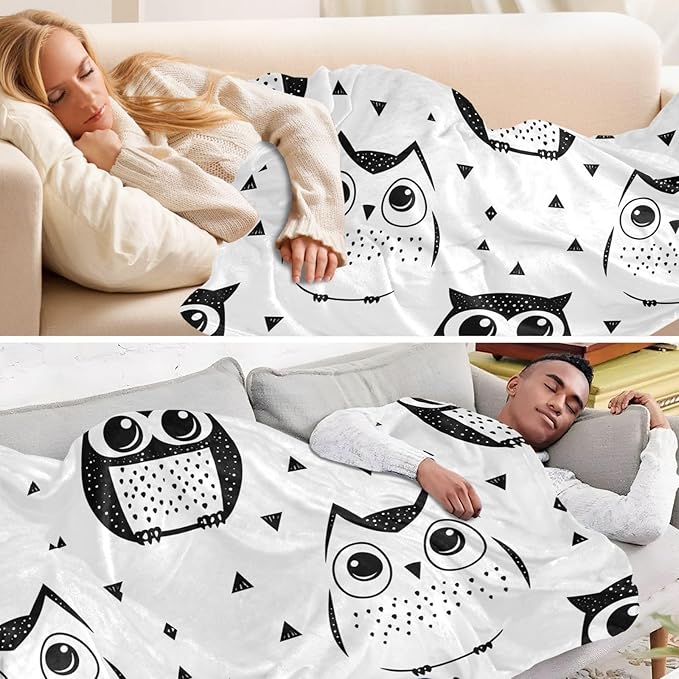 Throw Blanket For Bed Animal Owl Simple Line Art Cartoon Style Blanket Throws 50x70