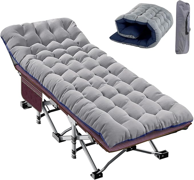 Portable Folding Camping Cot for Adults with Mattress Lightweight Camp Bed with Carry Bag for Outdoor Travel Hiking Beach and More