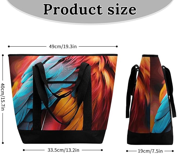 Insulated Shopping BagLarge Reusable Cooler Bags Colorful Feathers Printed Foldable Shopping BagTravel Waterproof Shoulder Bag