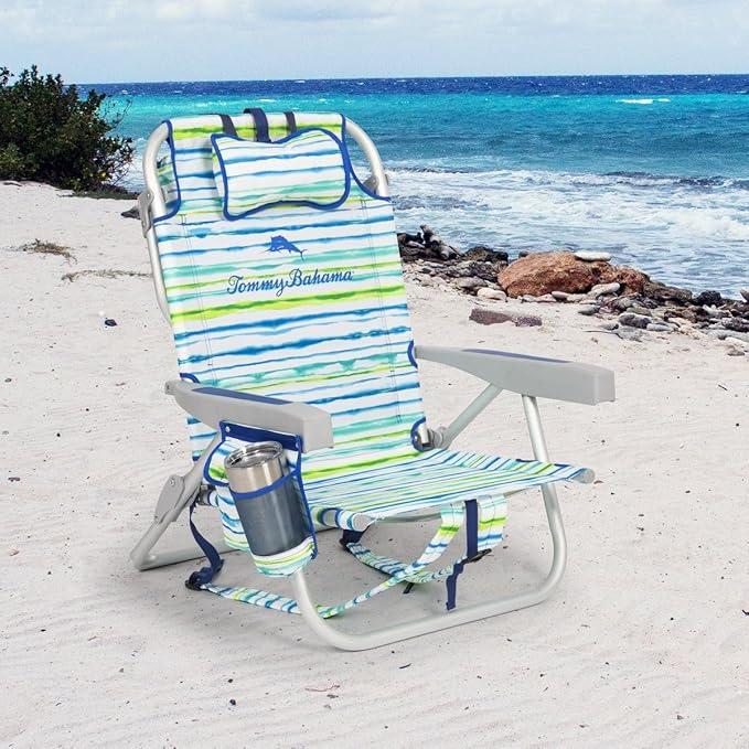 Tommy Bahama 2 Pack Backpack Beach Chair 5 Position Chair Including Lay Flat (White Stripes)