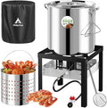 Stainless Steel 60QT Crawfish Boiler Kit Waterproof Cover &amp 12-inch Skimmer 110000BTU Propane Burner Stove 0-20PSIG Regulator Seafood Boil Pot Crab Boil Pot with 50QT Basket