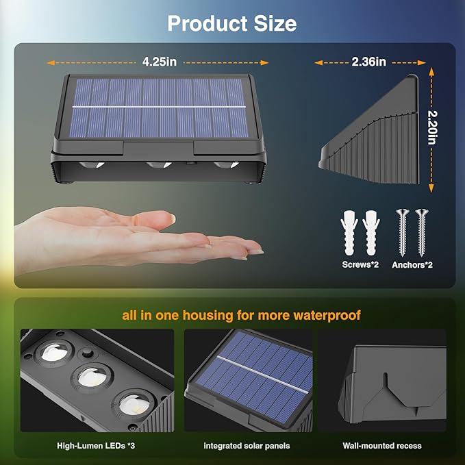 Onforu Solar Fence Lights12 Pack Solar Lights Outdoor3 Modes(Warm/Neutral/Cool White) for OutsideDusk to Dawn Outdoor LightIP65 Waterproof Deck Lighting for PatioStepBackyardRailingWall