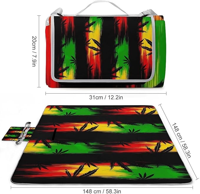 Marijuana Leaves Rasta Lion Cannabis Waterproof Outdoor Picnic Blanket Sandproof Beach Mat for Camping Hiking Grass Travelling