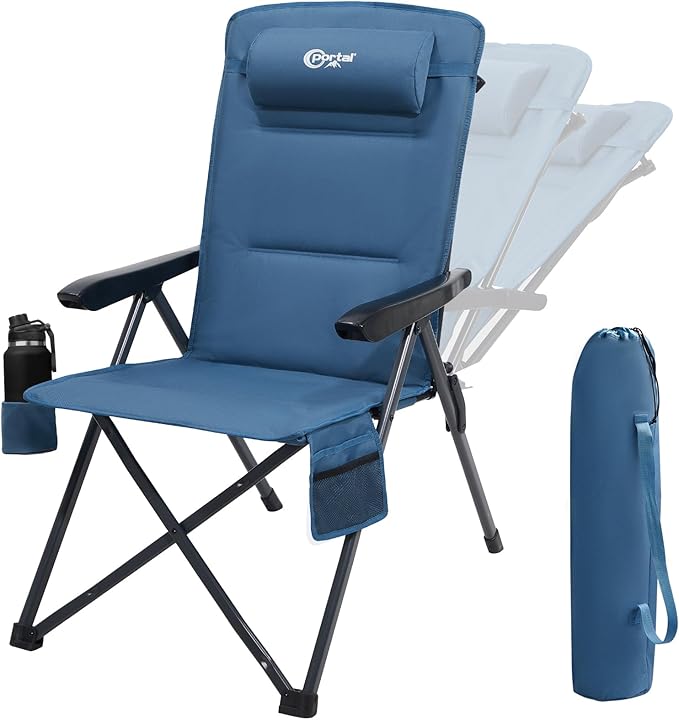 Portal Reclining Camping Chair with Adjustable Back Folding Camp Recliner for Adults Portable High Back Oversized 350LBS (Blue)