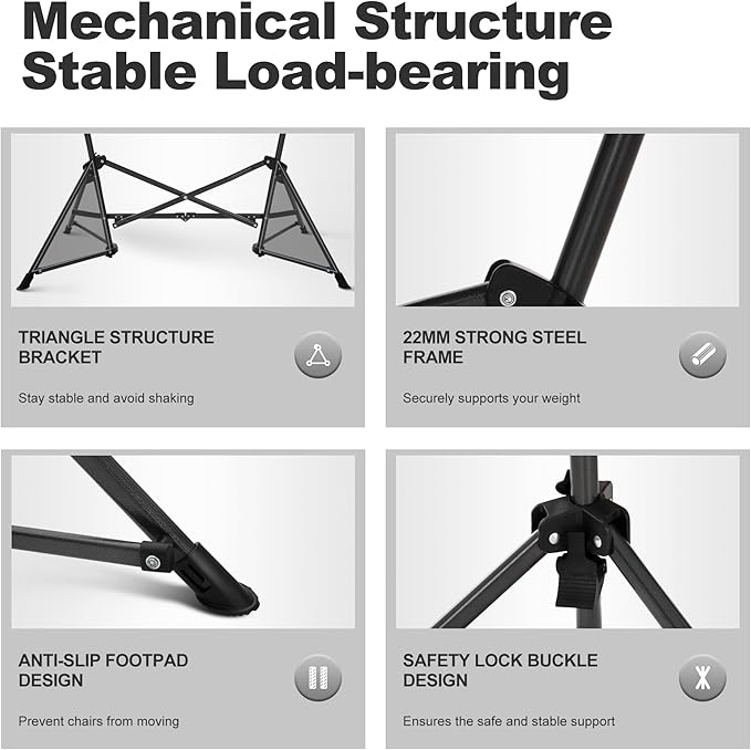 LET'S CAMP Hammock Camping Chair Lightweight Portable Outdoor Chair for Camping and Hiking Supports 300lbs Black