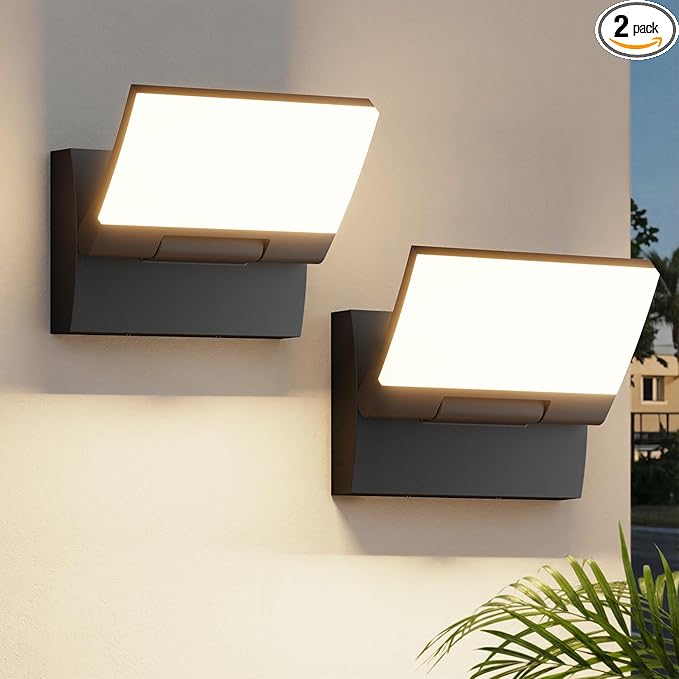 LED Outdoor Wall Light 2-Pack Rotatable Adjustable Wall Sconce IP65 Waterproof Porch Light for House Garage Patio 3000K Warm White Matte Black Aluminum
