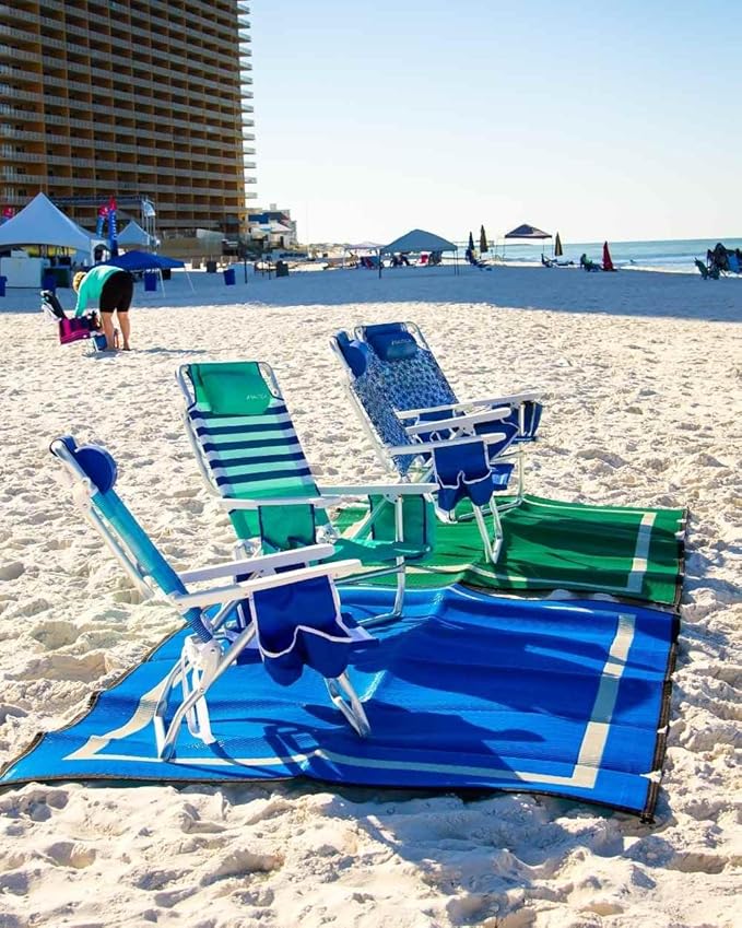 Mountain Mat 5x7 Solid Blue RV Patio Mat – Extra Thick 5mm Recycled Poly Rug – Heavy-Duty Waterproof Reversible – Premium Camping Mat for Deck Patio Beach (Blue NO Carry Bag 5'x7')