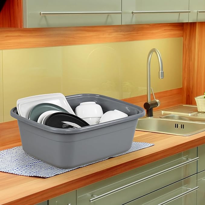 16 Quart Plastic Wash Basins Gray Rectangular Dish Pan 4 Packs