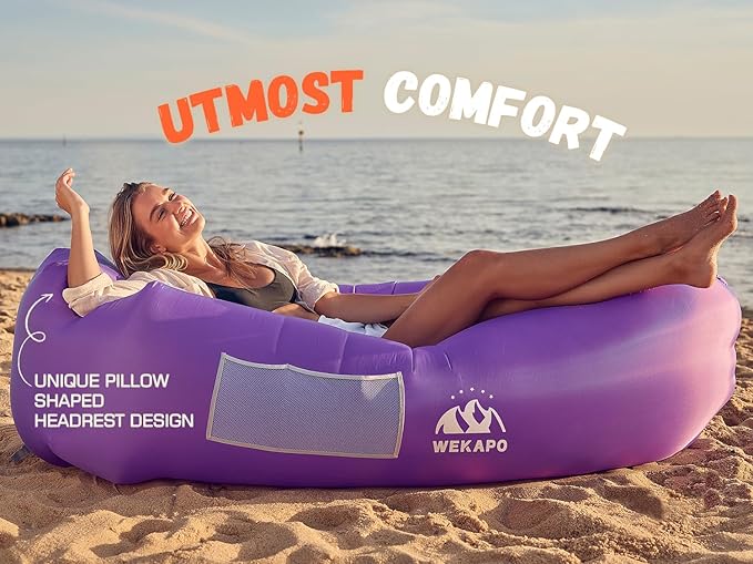 WEKAPO Inflatable Couch Air Lounger Chair - Camping &amp Beach Accessories Portable Blow up Sofa for Hiking Lawn Indoor/Outdoor Movies &amp Music Festivals. Lightweight and Easy to Set Up Air Ham