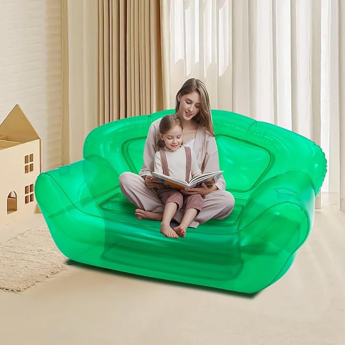 Transparent Inflatable Sofa Seat Blow up Chair Yard Portable Inflatable Couch Air Couch Patio Blow up Furniture for Camping Outdoor Beach Room Adult Teen 180*90*95cm/70.9*35.43*37.4in (Green)