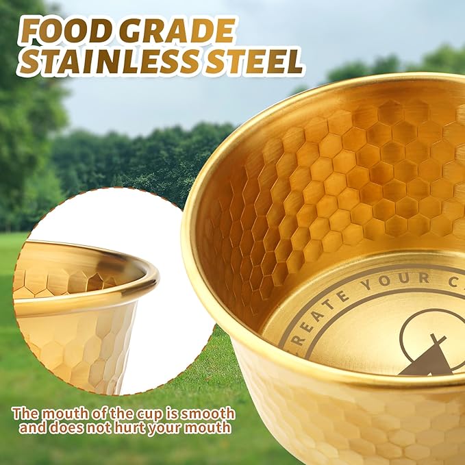 Camping Sierra Cup Set fo 2 304 Stainless Steel Stackable Portable 450ML Sierra Bowl Cup for Camping and Hiking With Free Travel Bag (Gold &amp Silver)