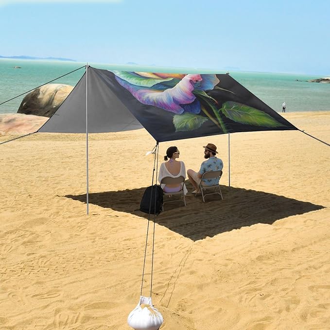 ALAZA Rainbow Rose Flower Watercolor Beach Tent Sun Shelter UPF50+ Protection Beach Shade Canopy w/ 4 Sandbags for Outdoor Camping Fishing Backyard Fun Picnic 10x9 ft