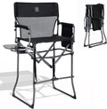 EVER ADVANCED Portable 30.7 Seat Height Tall Folding Camping Chair Directors Chair High Foldable Bar Stool with Side Table for Makeup Artist Sports Event Craft Show Textilene Mesh Supports 350LBS