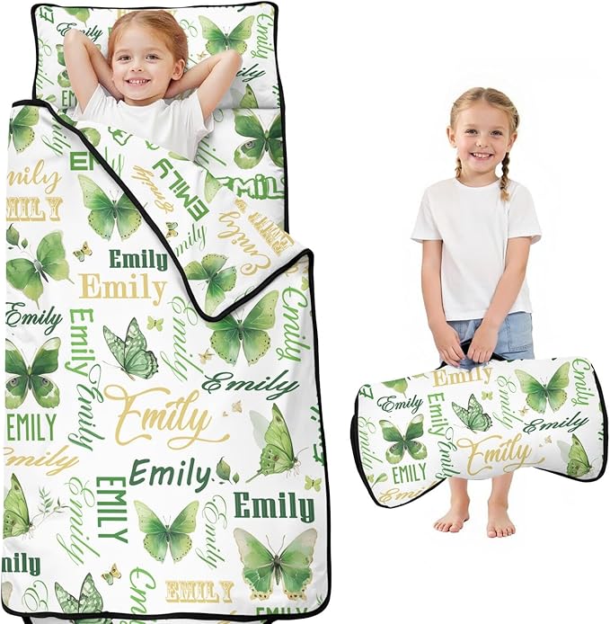 Personalized Toddler Nap Mat – Custom Name Sleeping Bag with Pillow &amp Blanket Roll-Up All-in-One Nap Mats