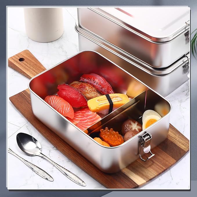 Umigy 4 Pcs Stainless Steel Food Containers 2400ml Metal Bento Lunch Box Stainless Steel Food Storage Containers Lockable Clips to Leak Proof Reusable Dishwasher Snack Boxes for Work