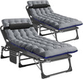 Barbella Folding Camping Cots Patio Lounge Chair with Mattress 4 Position Adjustable Folding Sleeping Bed Patio Chaise Lounge Chairs for Sunbathing Camping Pool Beach Patio