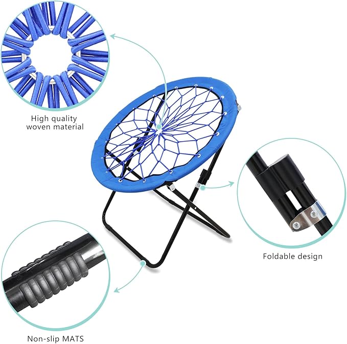Bungee Chair Portable Foldable Dish Chair Bunjo Game Chair for Outdoor and Indoor and Camping and BBQ (Royal Blue)