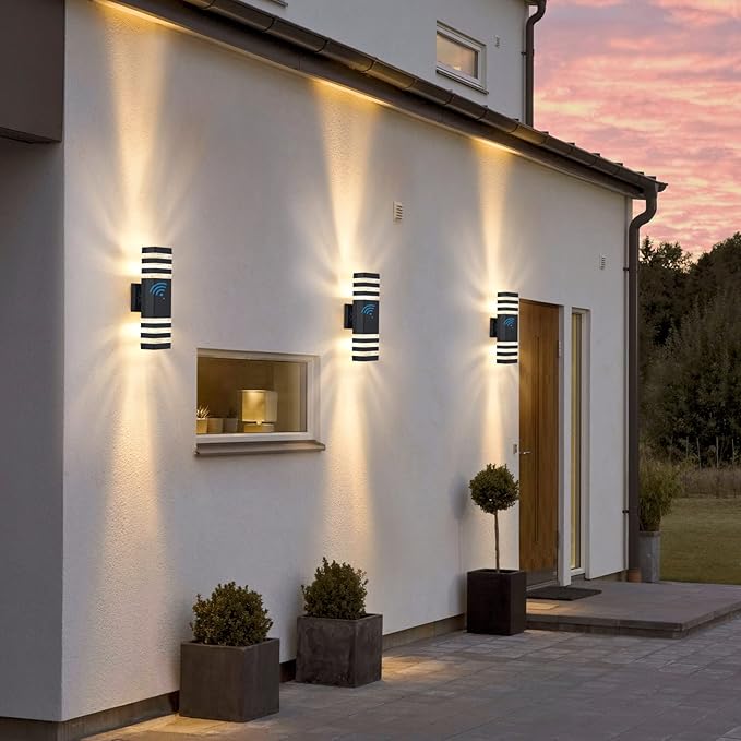 DASTOR Dusk to Dawn Outdoor Wall Lights Modern Exterior Sconce Lighting Fixtures Up and Down Outdoor Porch Lights Aluminum Waterproof Outside Lights for House Porch Garage 2 Pack