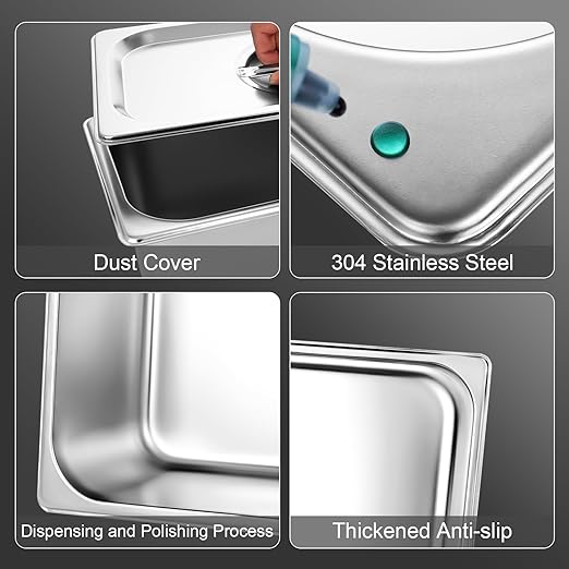 2 Pack Hotel Pan With Lids Steam Table Pans 1/3 Size x 6 Inch Deep Commercial Stainless Steel Pan Restaurant Steam Table Pans