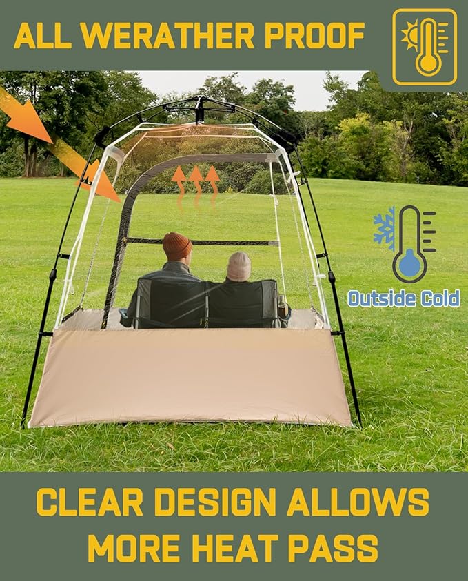 Pod All Weather Sports Tent Outdoor Pop Up Bubble Clear 540° View Winter Tent for 1-2 Person Instant Cold Weather Shelter with Rainfly for Soccer Football Softball &amp Other Sports Events