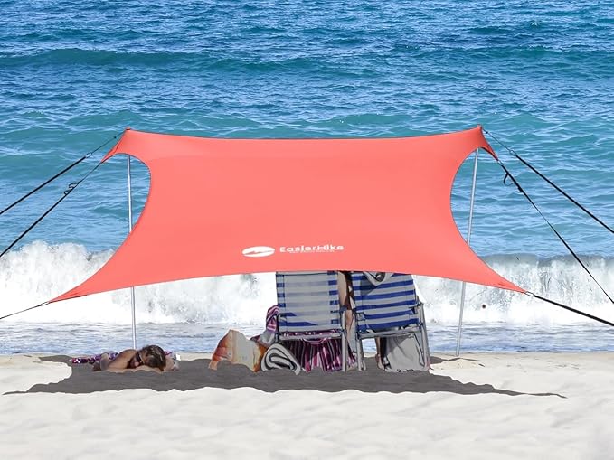 Beach Canopy Windproof Design Sun Shelter UPF50+ Portable Family Tent with 6 Sandbags Anchors 10x10 FT 2 Pole Pop Up Outdoor Shelter for Beach Camping Fishing Backyard