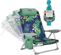 #WEJOY Folding Beach Chair for Adults 4-Position Lightweight Beach Chair Low Beach Chairs with Shoulder Strap Cup Holder and Headrest Supports 265lbs for Beach Lawn (Rainforest)