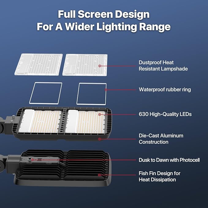 400W LED Parking Lot Light Commercial Ourdoor Light with Dusk to Dawn Photocell 630 LEDs 5000K Daylight IP65 Waterproof Adjustable Slip Fitter Mount AC 120V Shop Lighting for Stadiums 2Pack
