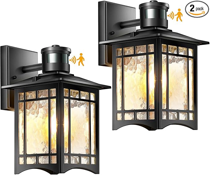 2 Pack Motion Sensor Outdoor Wall Lights Dusk to Dawn Lighting Led Exterior Light Fixture Anti-Rust Lantern for Front Porch Waterproof Black Outdoor Wall Sconce for House Garage Patio