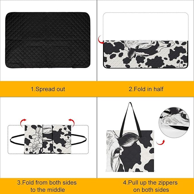 Zipper Black and White Cow Style Picnic Mat Suitable for Travel Camping Park Or Home Use