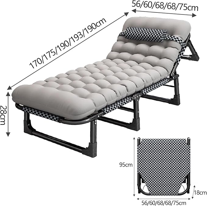 Fold Up Beds for Adults 4 Speed Adjustable Backrest with Removable Headrest Portable Folding Bed Cot Lounge Chair for Beach Lawn CampingYellow-190 * 75 * 28cm