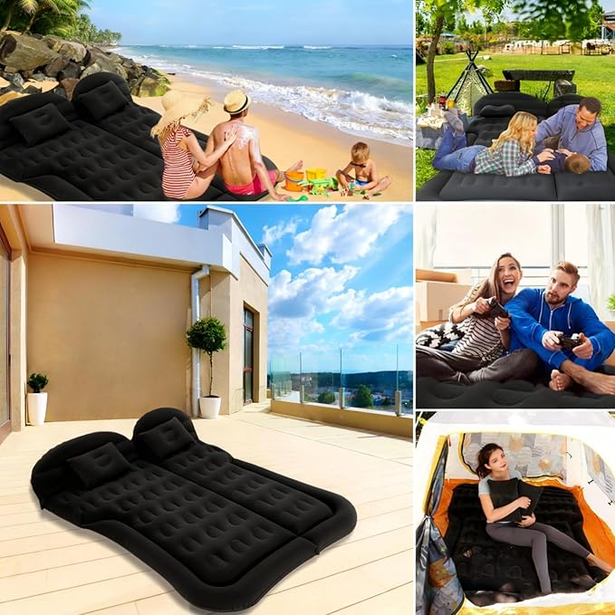 Car Air Mattress - Inflatable Bed SUV Mattress with Two Pillows for Cars Backseat Trunk Portable Flocked Camping Airbed Sleeping mat for Vehicle Travel Road Trip Indoor&ampOutdoor Activities