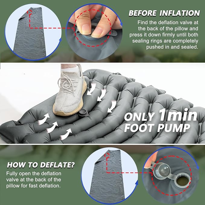 Sleeping Pad for Camping - Ultralight Camping Mattress with Pillow Built-in Foot Pump Compact Inflatable Portable Mat for Backpacking Hiking Car Traveling Beach Tent