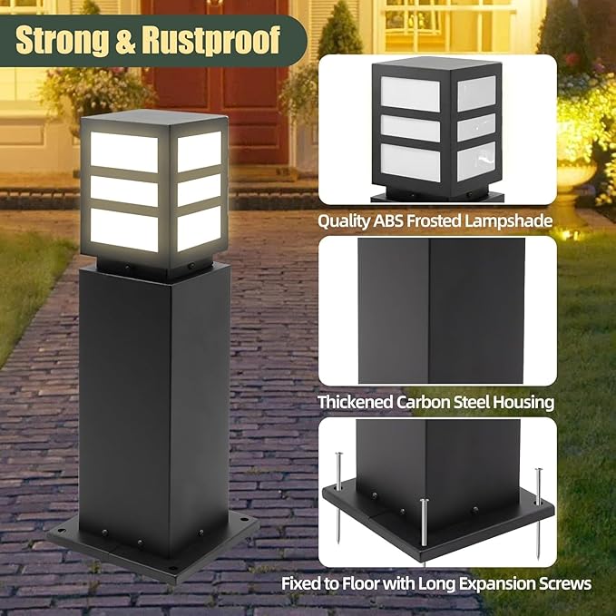 2Pack Landscape Path Lights 24 IP65 Waterproof Bollard Lights Heavy Duty Steel Stable Widened Base E27 Lamp Holder Modern Outdoor Path Lights Bollard for Lawn Patio Courtyard Driveway Oblong