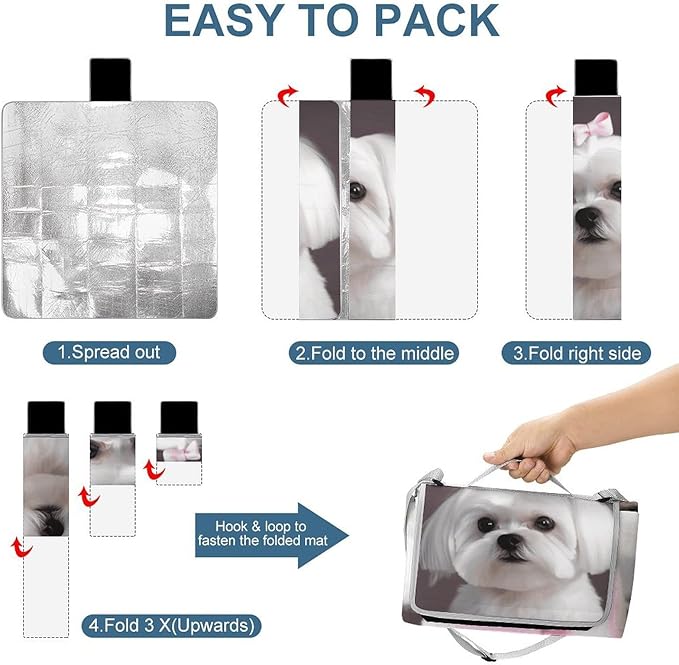 Lovely Maltese Dog Beach BlanketPortable Waterproof Picnic Blanket58.3''x 58.3'' Extra Large Picnic Mat for BeachCamping Grass Lawn Park Accessorie for Festival BBQ