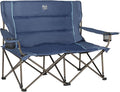 Timber Ridge 2 Person Folding Loveseat Comfortable Double Foldable Camping Chair Folding Lawn Chairs for Outside Blue
