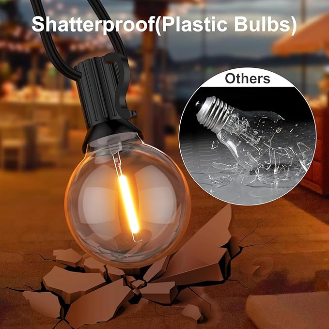 GPATIO Outdoor String Lights 25FT G40 Bulbs Shatterproof Patio Lights Waterproof Dimmable Hanging Outdoor Lights Connectable LED Outside Lights for Backyard Yard Gazebo Porch Party