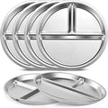 6 Pack Stainless Steel Divided Plate 9 Non Slip Portion Control Plates for Adults Kids Balance Lunch Unbreakable Toddler Set Indoor Outdoor for Party Home Silver