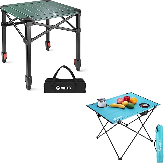 VILLEY Folding Camping Square Table with Carry Bag Folding Camping Table with 2 Cup Holders &amp Carry Bag