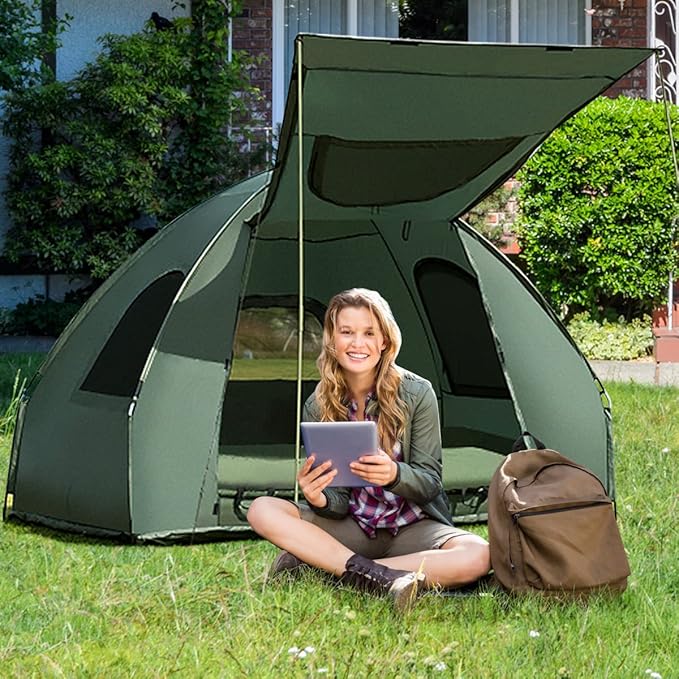 Moccha Folding Camping Tent Cot with Sleeping Bag and Air Mattress Elevated Camping Tent with Carry Bag for Outdoor Activity Hiking Picnic (1-Person)