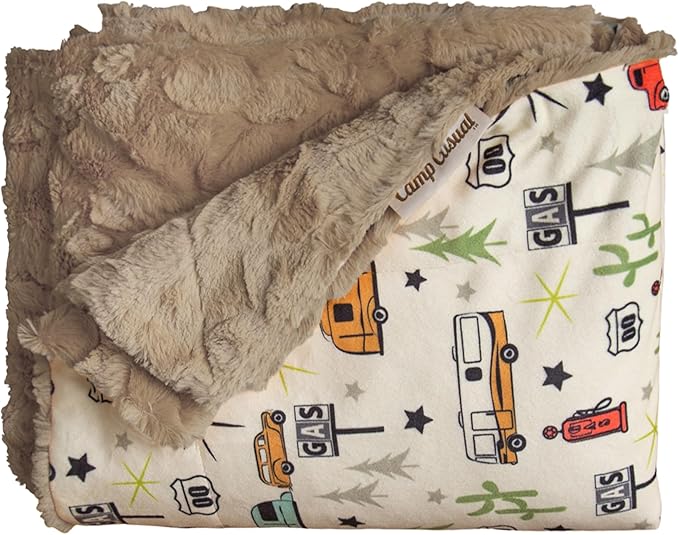 Throw Blanket for Camping - Plush Reversible Camping Blanket for Indoor &amp Outdoor Settings - Machine Washable Soft Blanket - 100% Polyester Cozy Blanket with Retro-Inspired Patterns Camp Casual