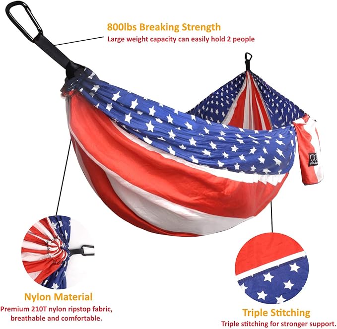 Gold Armour Camping Hammock - XL Double Hammock Portable Hammock Camping Accessories Gear for Outdoor Indoor with Tree Straps USA Based Brand (Flag II)