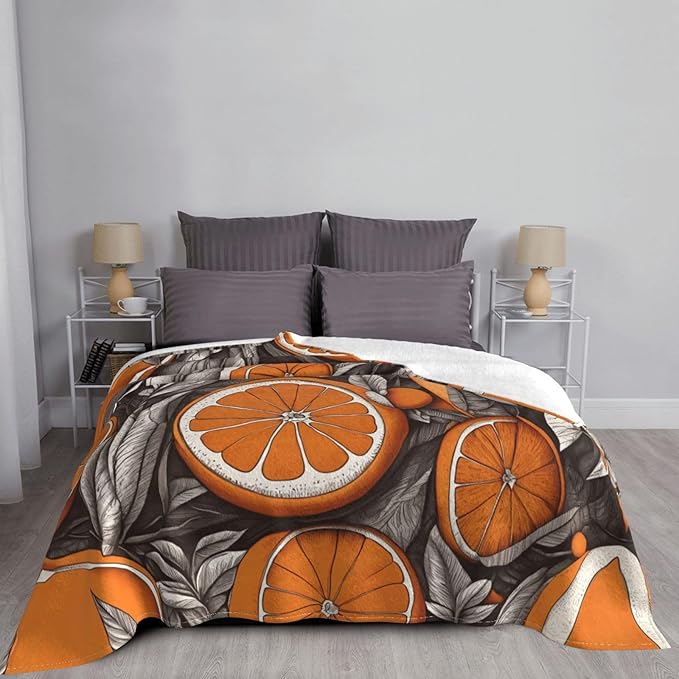 Cartoon Orange 80x60 Printed Soft Fleece Blanket for Sofa Bed and Camping - Cozy Blanket for Travel Picnics Nighttime Use
