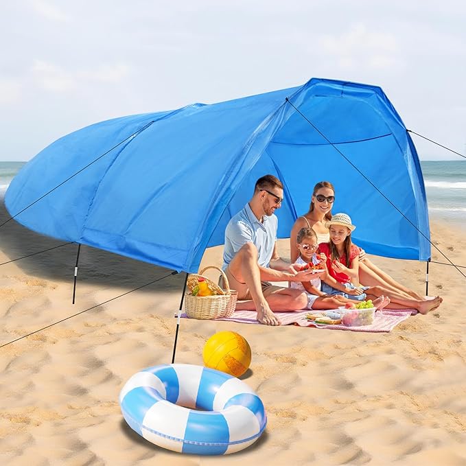 Beach Shade 200 Sq. Ft Beach Canopy for 4-8 People Portable Sun Shelter with UV Protection Lightweight &amp Easy Setup for Family Outdoor Activities (Blue)