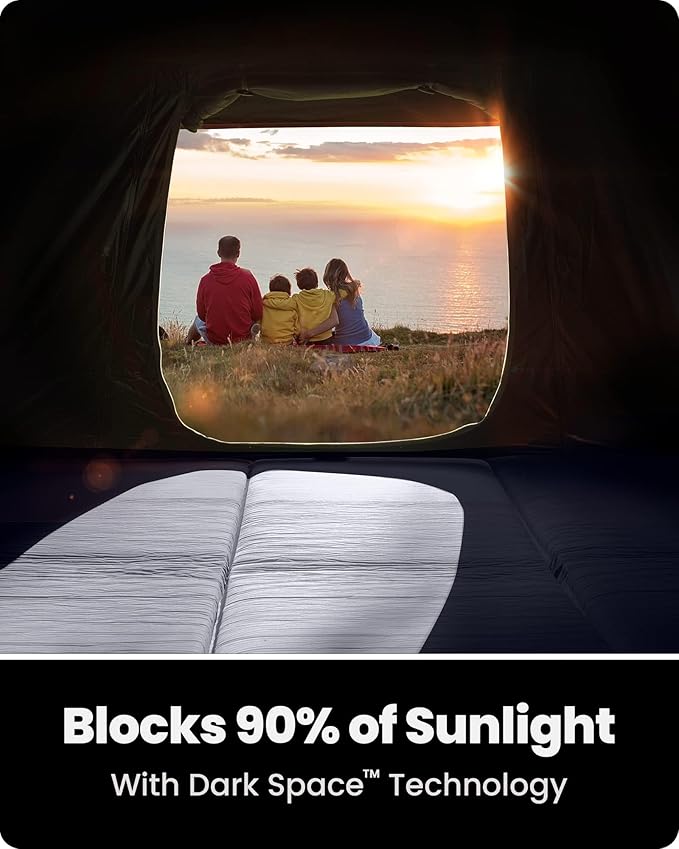 OutdoorMaster Updated Camping Tents 4/6 Person Camping Tent with Blackout Shelter Technology Easy Setup in 60 Seconds Weatherproof Pop Up Tent with Top Rainfly Instant Cabin Tent