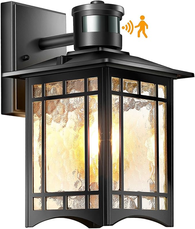 Motion Sensor Outdoor Lights Dusk to Dawn Light Fixture Black Wall Sconce Lighting Front Porch Light Exterior Lights for House Patio Outside Door Wall Mount Anti-Rust Lantern