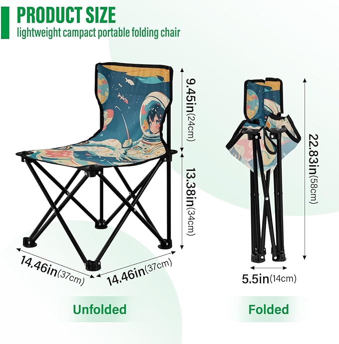 Anime Astronaut Portable Camping Chairs Folding Chair - Durable Oxford Fabric Lightweight Iron Frame Easy Fold Design - Ideal for Outdoor Activities Camping Fishing and Travel